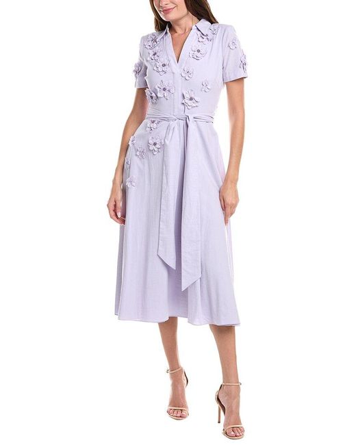 Badgley Mischka Purple 3D Floral Midi Dress