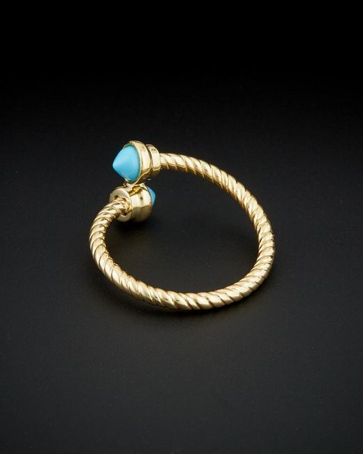 Italian Gold Black 14k Turquoise Rope Bypass Ring