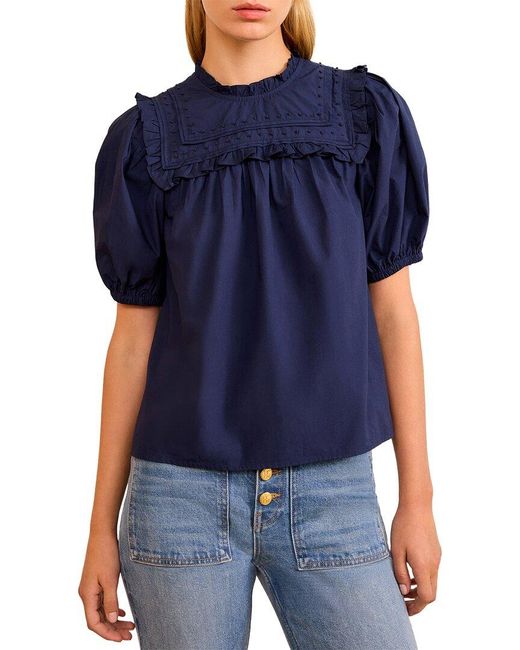 Ulla Johnson Blue Adeline Puff Sleeve Top