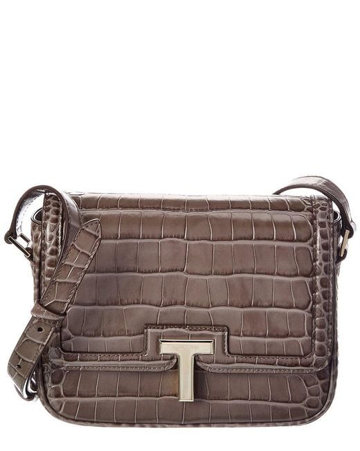 Tom Ford Gray Croc-Embossed Leather Shoulder Bag