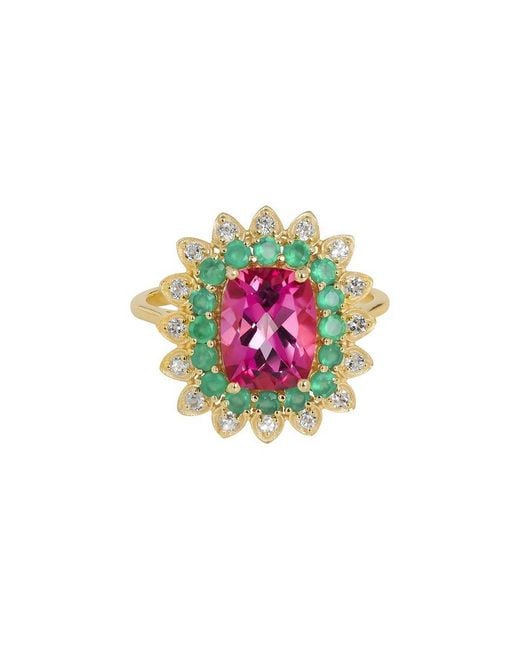 TIRAMISU White 14K Plated 3.55 Ct. Tw. Topaz, Onyx, Topaz Ring