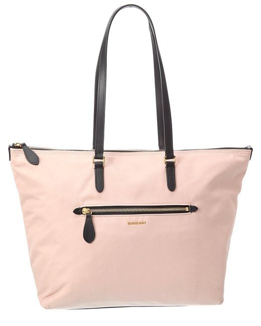 Burberry Pink Zip Large Nylon & Leather Tote