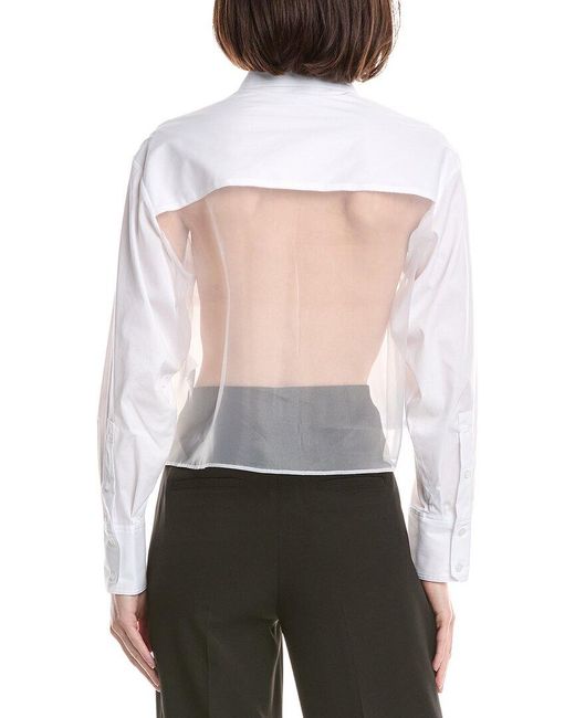 Kenneth Cole White Combo Panels Poplin Crop Shirt