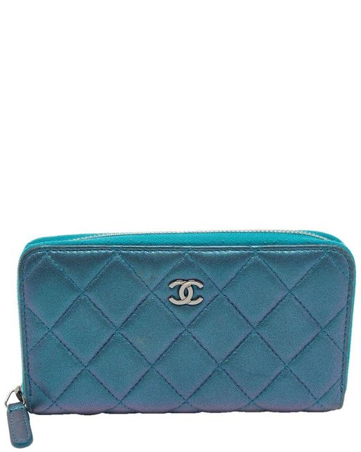 Chanel Blue Quilted Leather Single Flap Classic Zip Wallet (Authentic Pre-Owned)