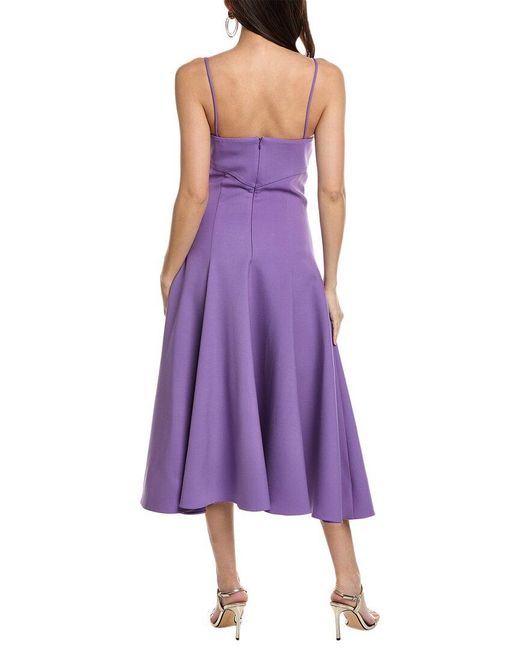 Oscar de la Renta Purple Cowl Neck Full Skirt Wool-blend Midi Dress