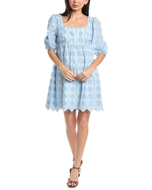 Stellah Blue Aubrey Square Neck 3D Lace Dress