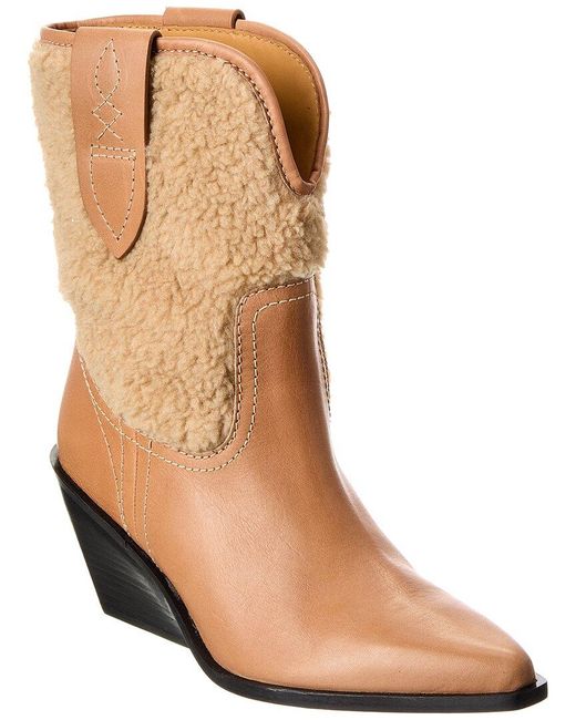 Free People Brown Pitchfork Point Leather & Shearling Boot