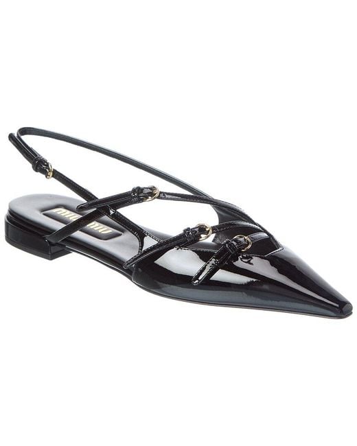 Miu Miu Black Logo Patent Slingback Ballerina Flat