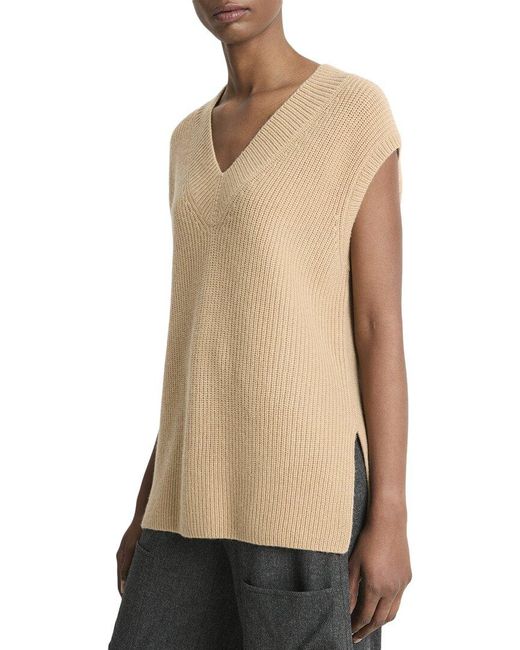 Vince Natural Ribbed V-Neck Wool & Cashmere-Blend Vest