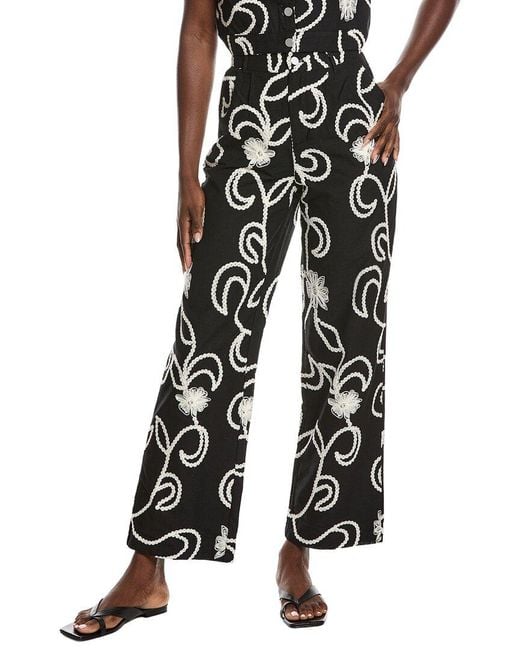 Gracia Black Embroidered Straight Fit Pant