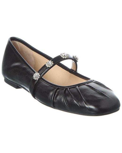 Stuart Weitzman Black Justina Leather Mary Jane Ballet Flat