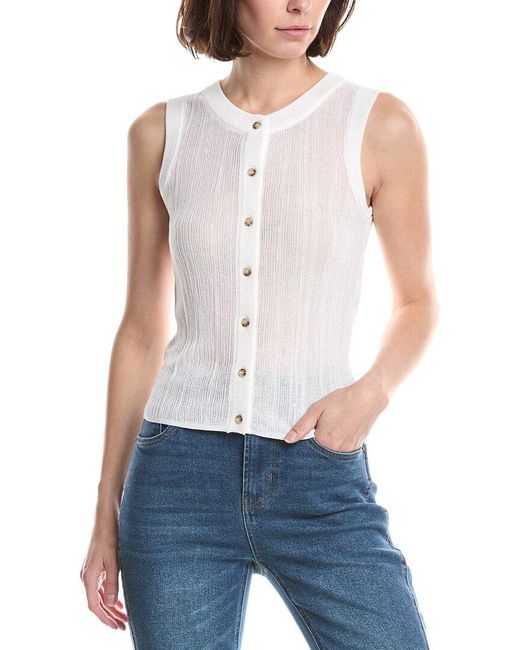 Kenneth Cole White Variegated Rib Crop Blouse