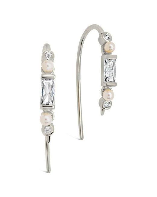 Sterling Forever White 2-3mm Faux Pearl Cz Nadia & Threader Earrings