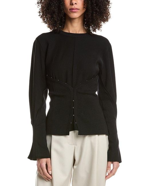 3.1 Phillip Lim Black Wool Knit Crepe Combo Corset Top