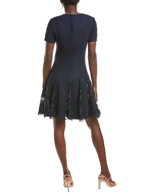 Oscar de la Renta Blue Silk-Lined Wool-Blend A-Line Dress
