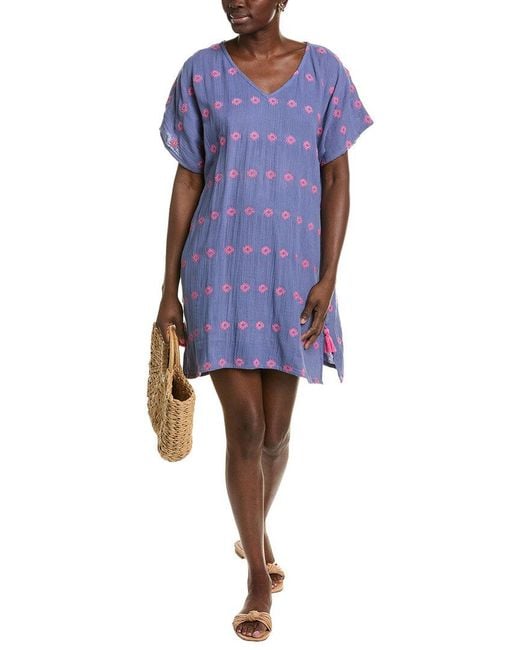MER ST BARTH Blue Capucine Mini Caftan Dress