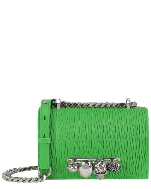 McQueen Green Mini Jeweled Leather Shoulder Bag