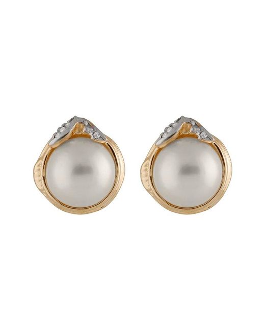 Splendid Multicolor 14k 0.14 Ct. Tw. Diamond & 12mmmm Pearl Earrings