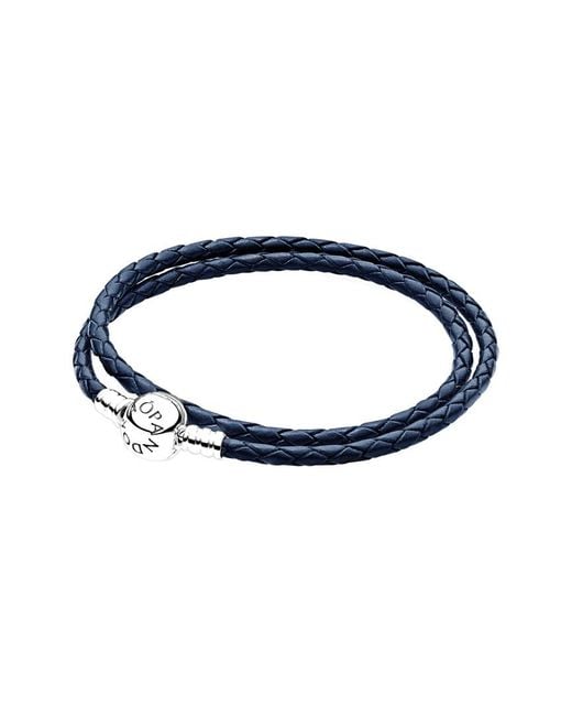 Pandora Moments Dark Blue Double Woven Leather Bracelet