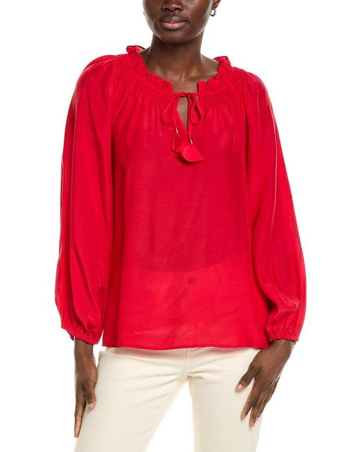 Tommy Bahama Red Silky Seas Smocked Peasant Top