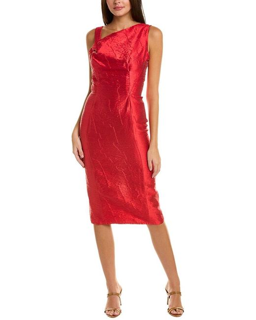 Oscar de la Renta Red Asymmetrical Silk-blend Sheath Dress