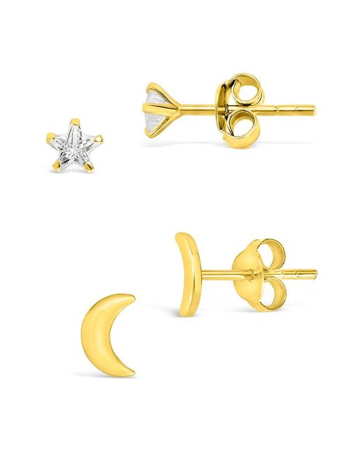 Sterling Forever Metallic 14K Over Cz Crescent Stud Set