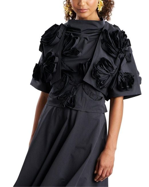 Natori Black Tech Taffeta 3D Embroidered Bolero