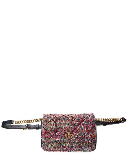 Tory Burch Blue Willa Tweed & Leather Belt Bag