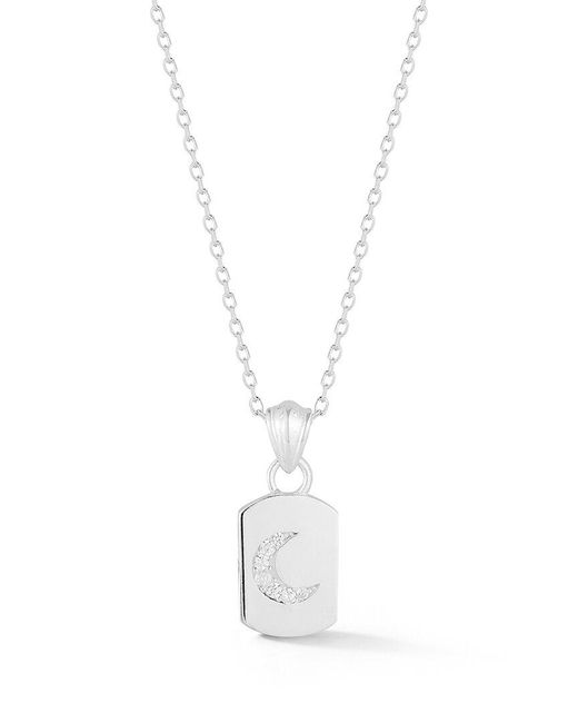 Glaze Jewelry White Silver Cz Moon Tag Necklace