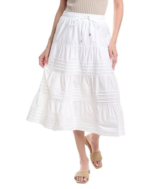 Ellen Tracy White Tiered Poplin Pleated Skirt