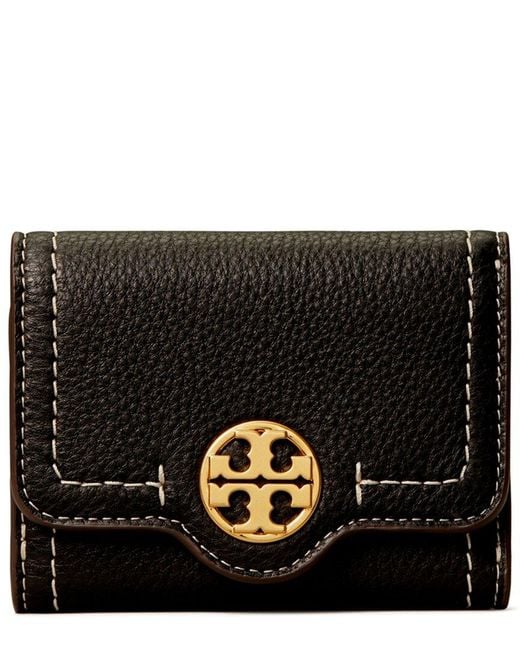 Tory Burch Black Felix Medium Canvas & Leather Wallet