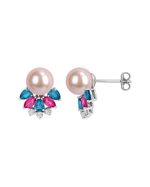 Rina Limor Blue 225.00 Ct. Tw. Gemstone & 8-8.5Mm Pearl Earrings
