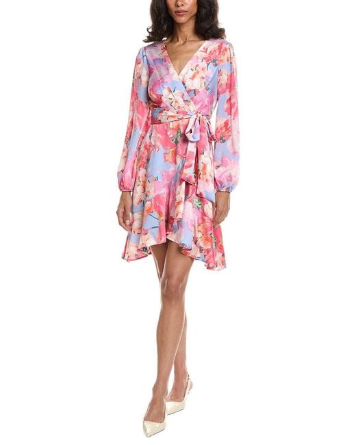 Tahari Red Printed Midi Dress