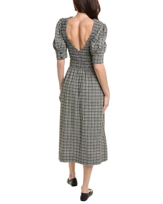 Ganni Gray Stretch Seersucker Smocked Maxi Dress