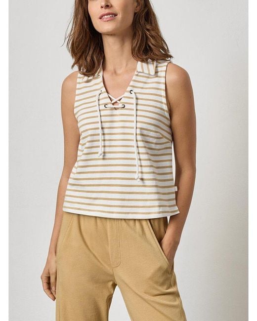 Lilla P Natural Sleeveless Collared Top
