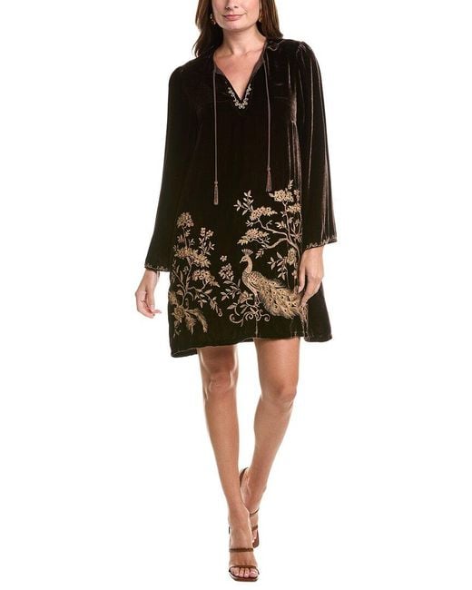 Johnny Was Black Kimono Sleeve Relaxed Silk-Blend Mini Dress
