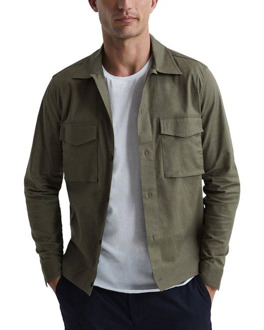 Reiss Gray Kimchi Linen-Blend Twin Pocket Overshirt for men