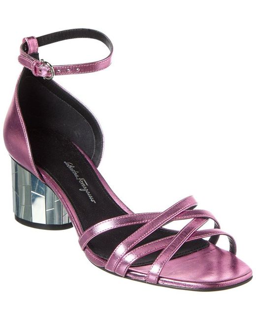 Ferragamo Pink Flor Leather Sandal