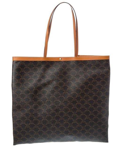 Céline Black Large Flat Triomphe Canvas & Leather Shopper Tote