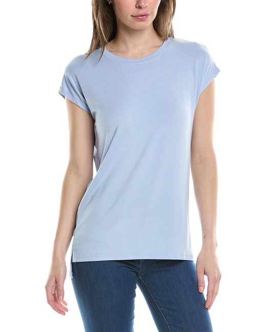 Three Dots Blue Semi Relaxed Cap Sleeve T-shirt