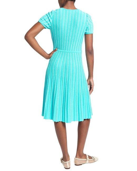 Ming Wang Blue Jewel Neck Soft Knit Flare Dress