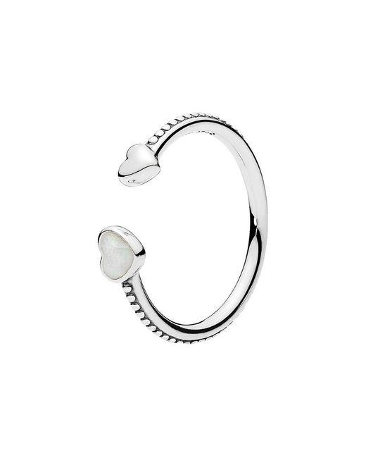 Pandora Metallic Beaded Two Hearts Open Ring
