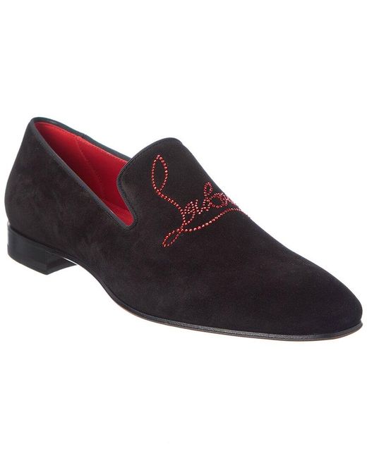 Christian Louboutin Red Navy Dandelion Strass Suede Loafer for men