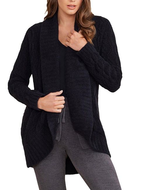 Barefoot Dreams Cozychic Cable Shawl Cardigan in Black Lyst