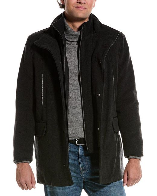 Cole Haan Black Wool-Blend Car Coat for men