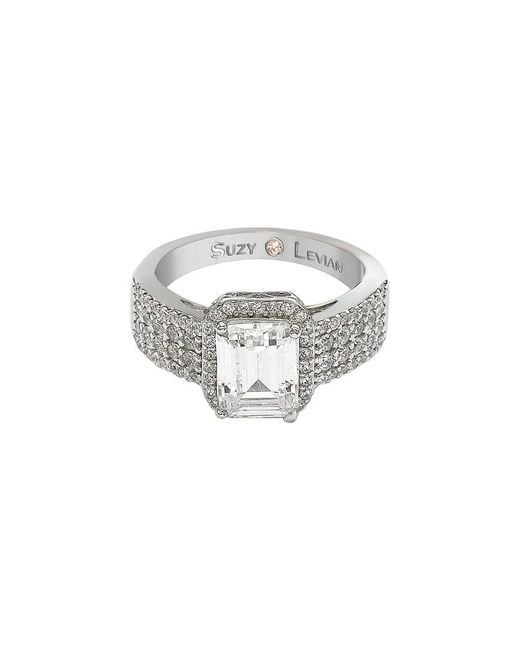 Suzy Levian CZ Jewelry White Suzy Levian Silver Cz Halo Ring