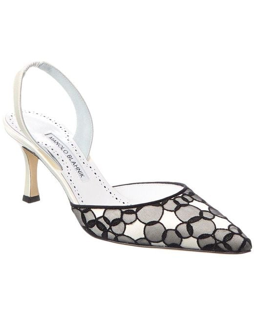 Manolo Blahnik White Carolyne 70 Satin Slingback Pump