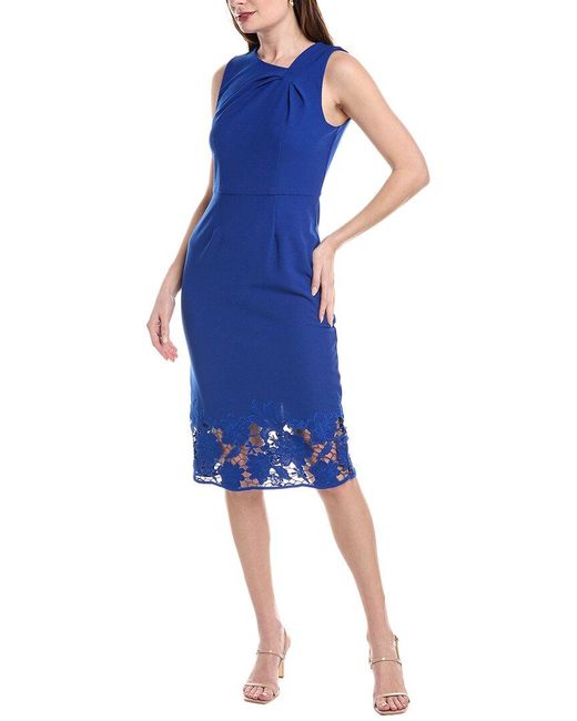 Donna Ricco Blue Scuba Crepe Midi Dress