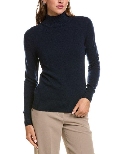 InCashmere Blue Basic Mock Neck 100% Cashmere Sweater