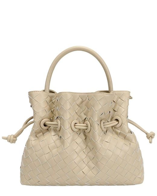 Tiffany & Fred Paris Metallic Hand-Woven Leather Drawstring Satchel